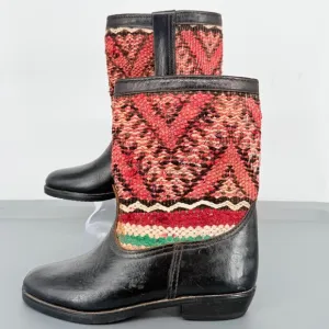 Kilim Craft Artisan‎ Boots Black with Berberus Vintage Carpet Women's Size 8