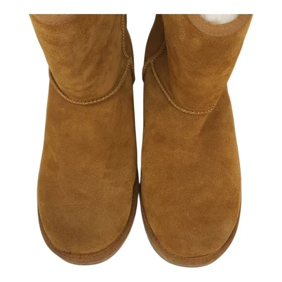 Koolaburra Suede Mid-Calf Boots Chestnut Tan Fur Lined Womens Size 11