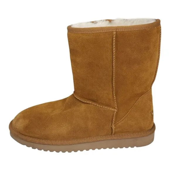 Koolaburra Suede Mid-Calf Boots Chestnut Tan Fur Lined Womens Size 11