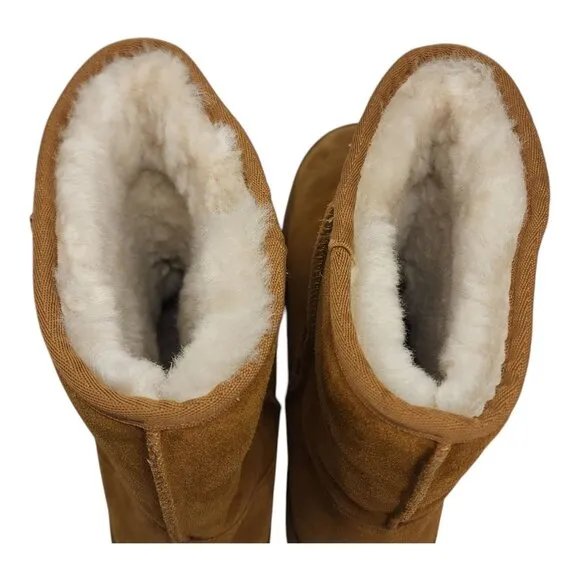 Koolaburra Suede Mid-Calf Boots Chestnut Tan Fur Lined Womens Size 11