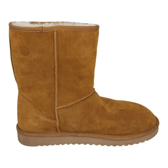 Koolaburra Suede Mid-Calf Boots Chestnut Tan Fur Lined Womens Size 11