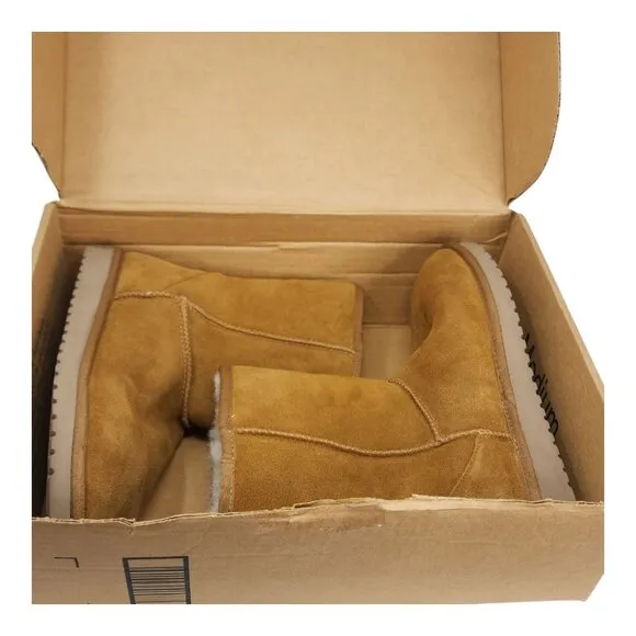 Koolaburra Suede Mid-Calf Boots Chestnut Tan Fur Lined Womens Size 11