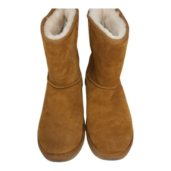 Koolaburra Suede Mid-Calf Boots Chestnut Tan Fur Lined Womens Size 11
