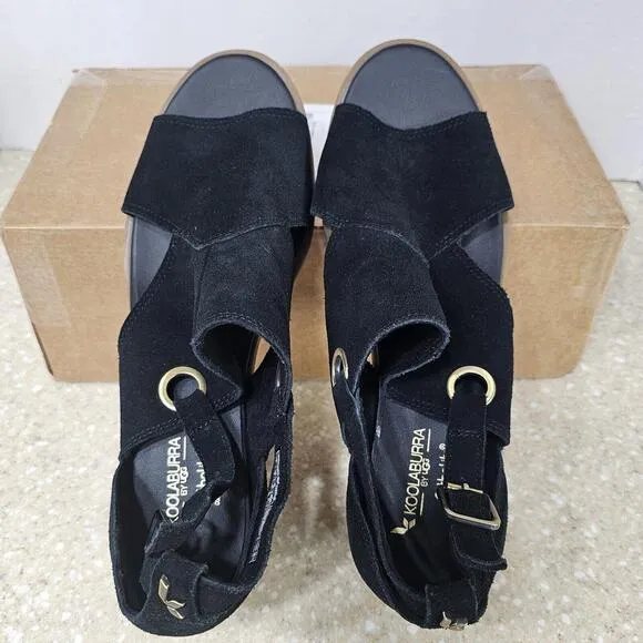 Koolaburra UGG Kaiah Black Ortholite Block Heel Open Toe Sandals Women's Size 9