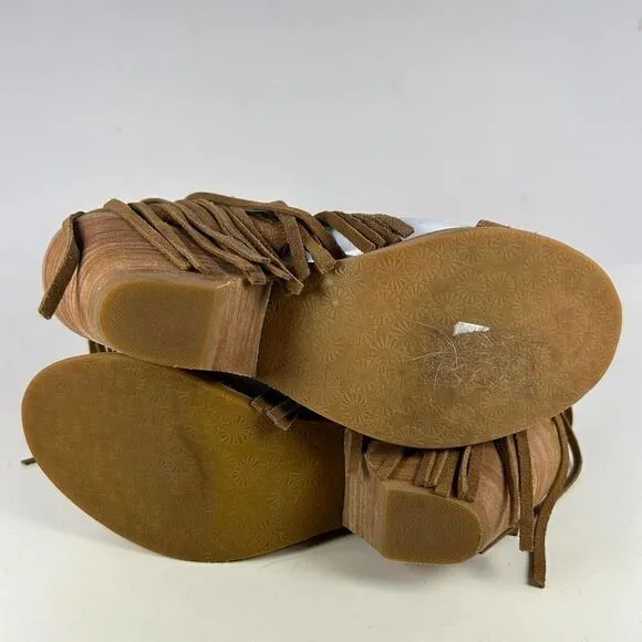 Koolaburra UGG Paz Fringe Ankle Sandals US 7.5 Brown Suede Open-Toe Boot