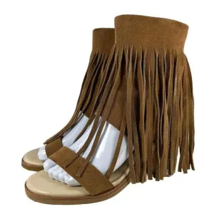 Koolaburra UGG Paz Fringe Ankle Sandals US 7.5 Brown Suede Open-Toe Boot