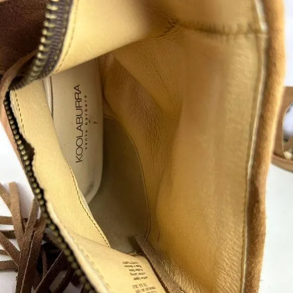 Koolaburra UGG Paz Fringe Ankle Sandals US 7.5 Brown Suede Open-Toe Boot