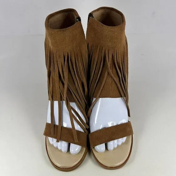 Koolaburra UGG Paz Fringe Ankle Sandals US 7.5 Brown Suede Open-Toe Boot