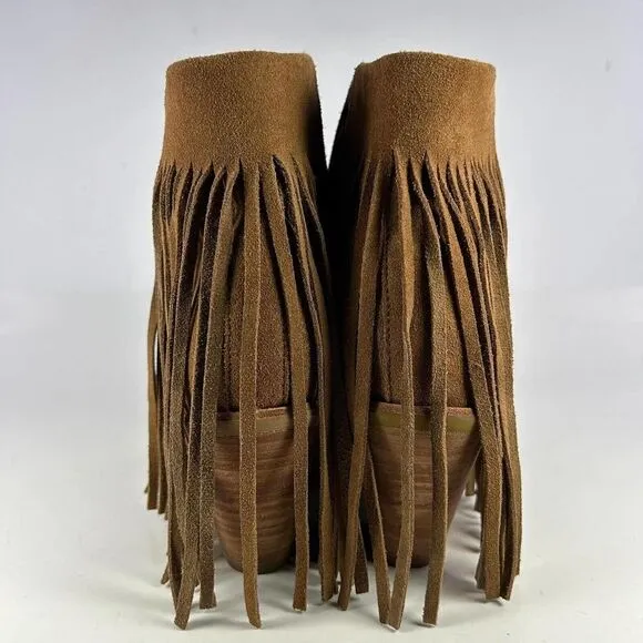 Koolaburra UGG Paz Fringe Ankle Sandals US 7.5 Brown Suede Open-Toe Boot