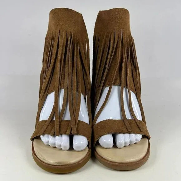 Koolaburra UGG Paz Fringe Ankle Sandals US 7.5 Brown Suede Open-Toe Boot
