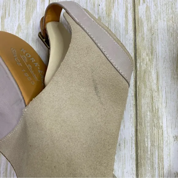 Kork Ease Berit Gray Suede Peep Toe Wedge Sandals