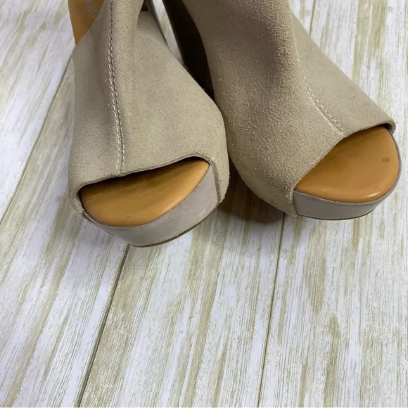 Kork Ease Berit Gray Suede Peep Toe Wedge Sandals