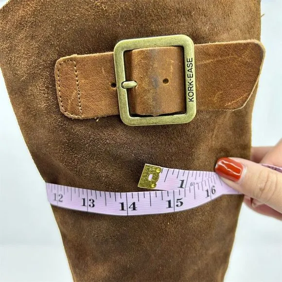 Kork-Ease Women's Brown Leather Tall Riding Boots Size 6 Knee High with Buckle