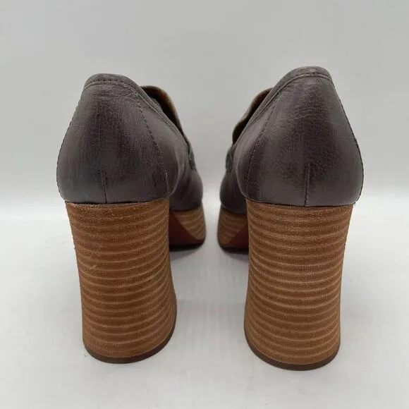 Kork-Ease Barbara Grey Leather Penny Loafer Block Heel Platform Shoes 9.5 Y2K