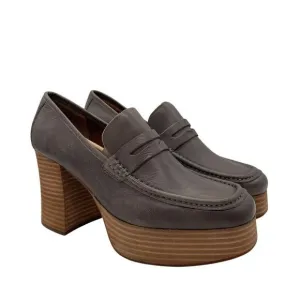 Kork-Ease Barbara Grey Leather Penny Loafer Block Heel Platform Shoes 9.5 Y2K
