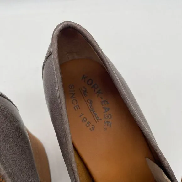 Kork-Ease Barbara Grey Leather Penny Loafer Block Heel Platform Shoes 9.5 Y2K