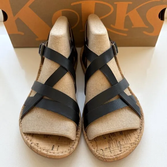 Korks by Kork-Ease Jerrick Sandals Strappy Flats Black Size 7 NEW