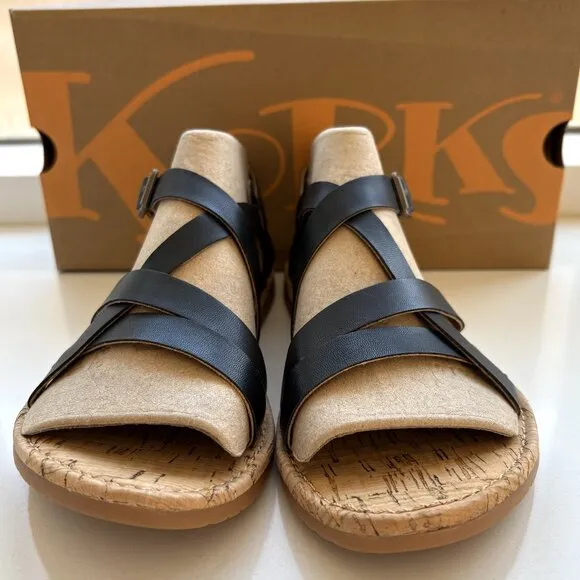 Korks by Kork-Ease Jerrick Sandals Strappy Flats Black Size 7 NEW