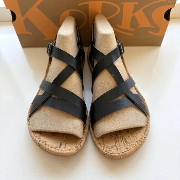 Korks by Kork-Ease Jerrick Sandals Strappy Flats Black Size 9 NEW
