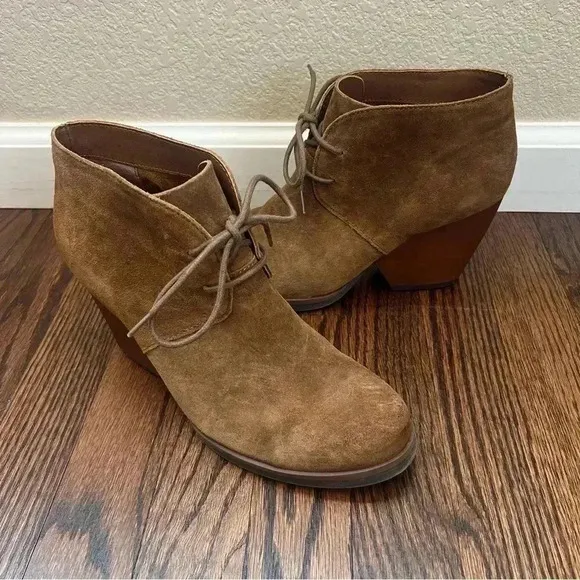 Korks by Kork-Ease Roana Brown Suede Chunky Heeled Lace Up Ankle Booties Size 9M