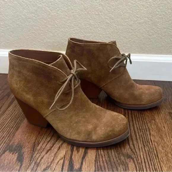 Korks by Kork-Ease Roana Brown Suede Chunky Heeled Lace Up Ankle Booties Size 9M