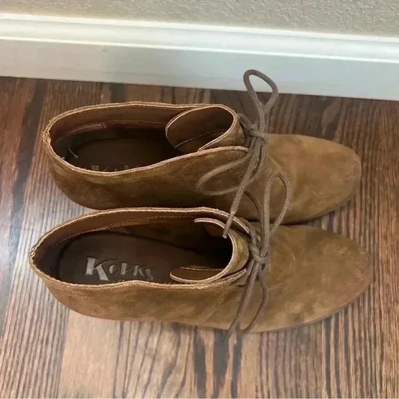 Korks by Kork-Ease Roana Brown Suede Chunky Heeled Lace Up Ankle Booties Size 9M