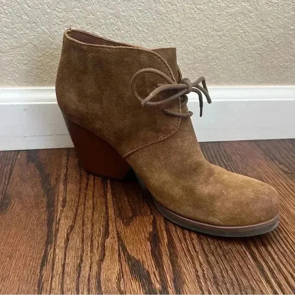 Korks by Kork-Ease Roana Brown Suede Chunky Heeled Lace Up Ankle Booties Size 9M
