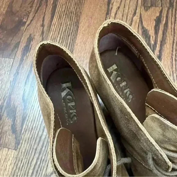 Korks by Kork-Ease Roana Brown Suede Chunky Heeled Lace Up Ankle Booties Size 9M