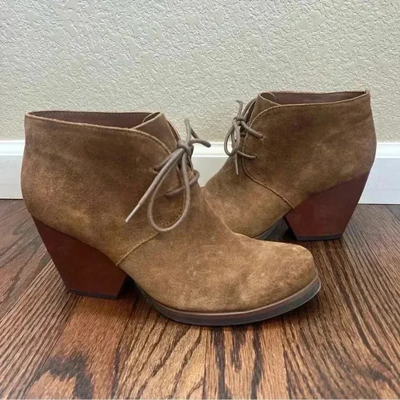 Korks by Kork-Ease Roana Brown Suede Chunky Heeled Lace Up Ankle Booties Size 9M