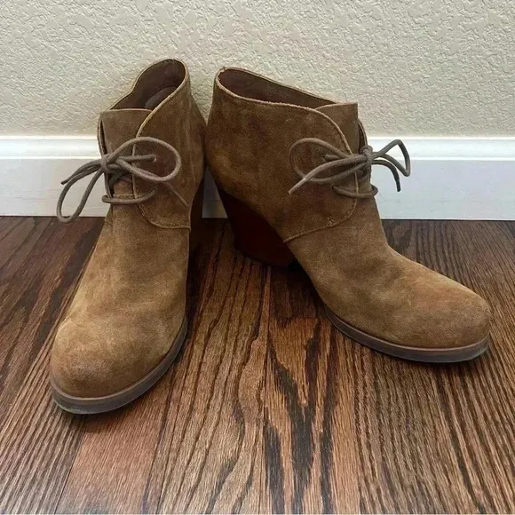 Korks by Kork-Ease Roana Brown Suede Chunky Heeled Lace Up Ankle Booties Size 9M