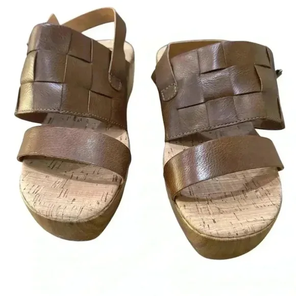 Korks Ease Women's Fraya Slingback Wedge Platform Sandals Brown Size 8 EUC