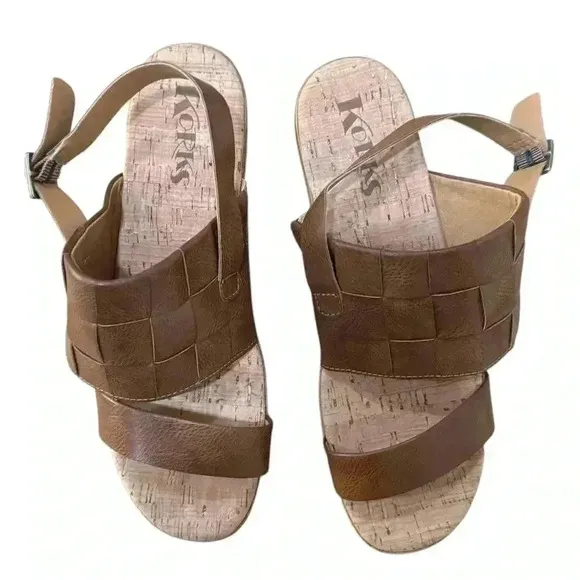 Korks Ease Women's Fraya Slingback Wedge Platform Sandals Brown Size 8 EUC
