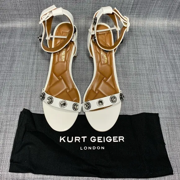 Kurt Geiger London Octavia Crystal Block Heel Sandals White Size EU 40 / US 9