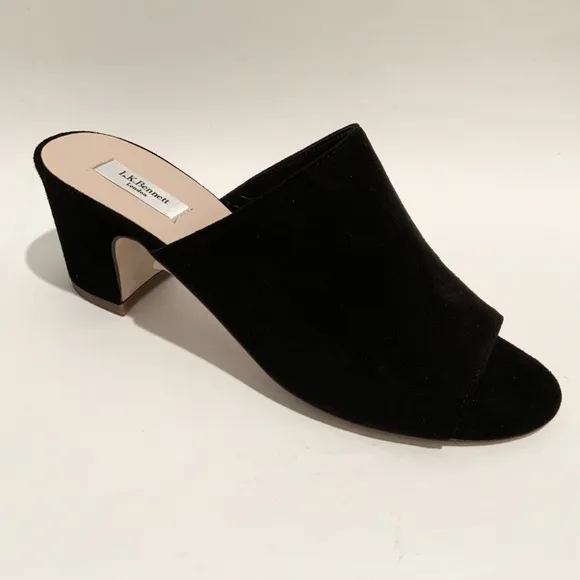 L. K. Bennet Carter Black Suede Leather Block Heel Open Toe Mule Sandal Italy 38