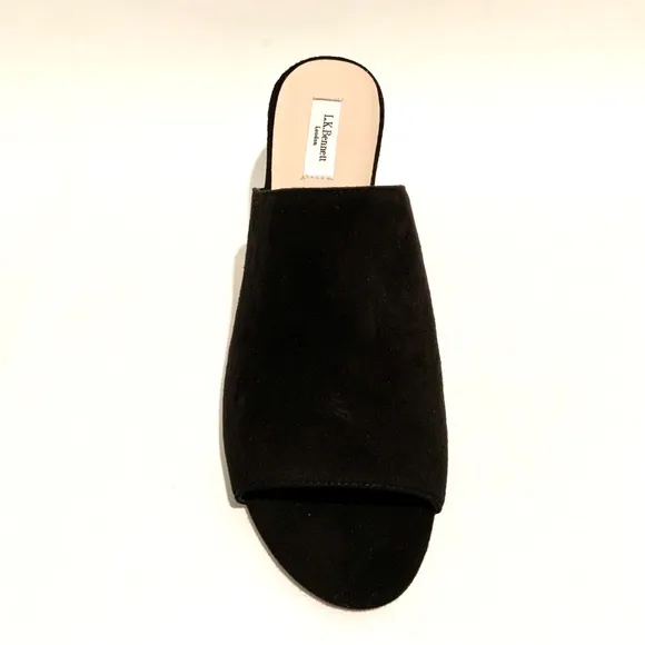 L. K. Bennet Carter Black Suede Leather Block Heel Open Toe Mule Sandal Italy 38