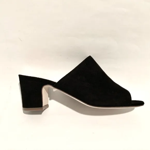 L. K. Bennet Carter Black Suede Leather Block Heel Open Toe Mule Sandal Italy 38