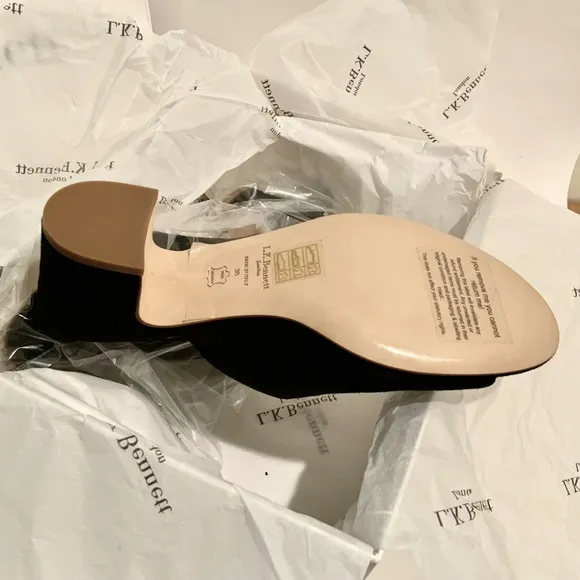 L. K. Bennet Carter Black Suede Leather Block Heel Open Toe Mule Sandal Italy 38