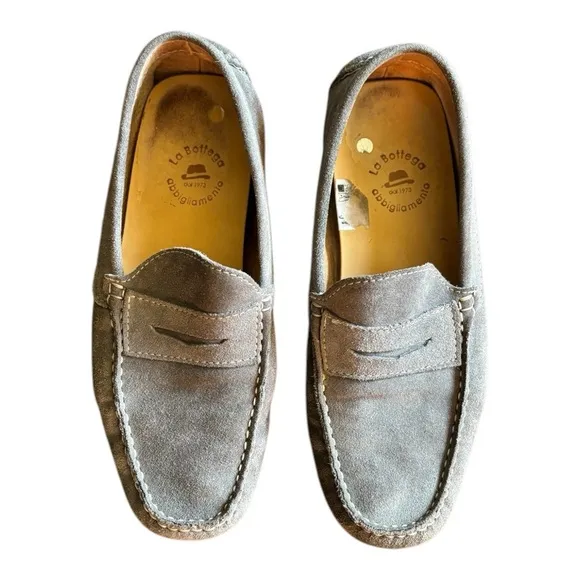 La Bottega Grey Suede Driving Loafers Size 10 Grey Suede Penny Loafers