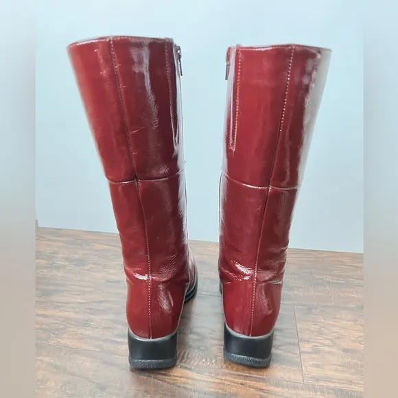 La Candienne Blanche Patent Leather Crinkle Cherry Tall Boots Size 5