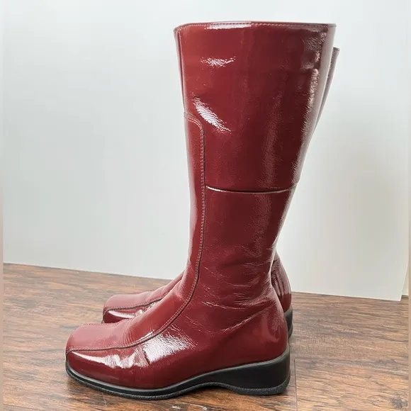 La Candienne Blanche Patent Leather Crinkle Cherry Tall Boots Size 5