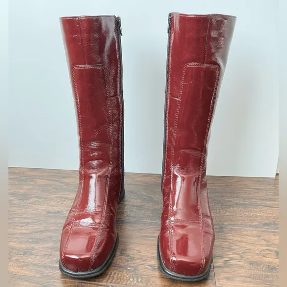 La Candienne Blanche Patent Leather Crinkle Cherry Tall Boots Size 5