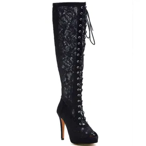 Lace knee high boots
