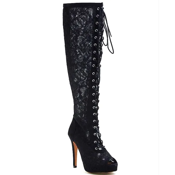 Lace knee high boots
