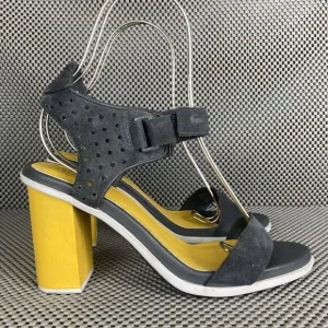 Lacoste Lonelle Heels Sandals Womens 7 Blue Yellow Strap Block Heel Open Toe