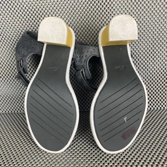 Lacoste Lonelle Heels Sandals Womens 7 Blue Yellow Strap Block Heel Open Toe