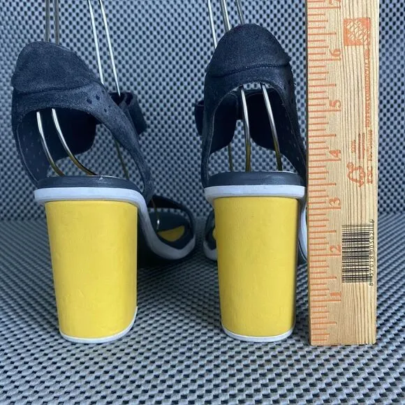 Lacoste Lonelle Heels Sandals Womens 7 Blue Yellow Strap Block Heel Open Toe