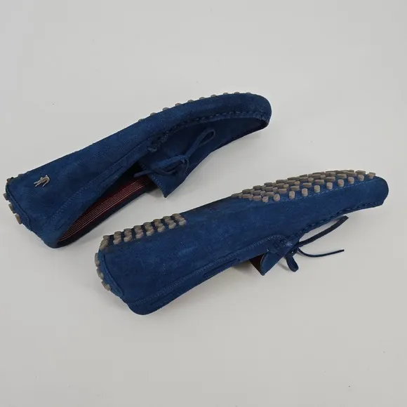 Lacoste Suede Leather Loafers Driving Moccasins Slip On Blue Size 8