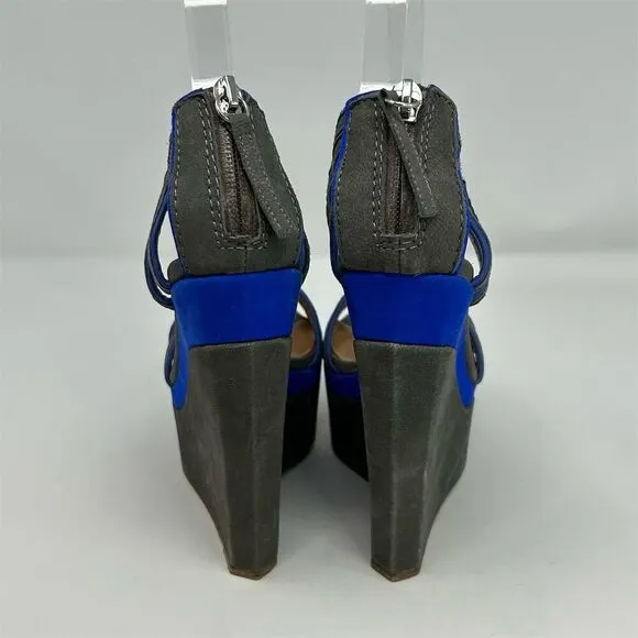 L.A.M.B. Women's Gray Nubuck Platform Wedge Sandals Size 6.5 Open Toe Casual