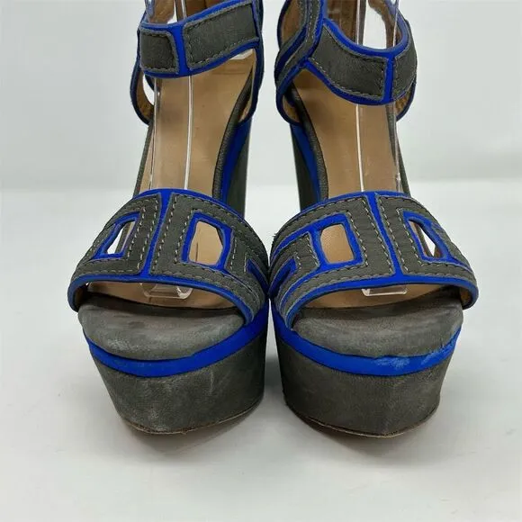 L.A.M.B. Women's Gray Nubuck Platform Wedge Sandals Size 6.5 Open Toe Casual