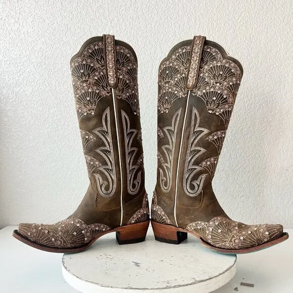 Lane CALYPSO Womens Cowboy Boots 7 Brown Leather Western Cowgirl Mid Calf Tall